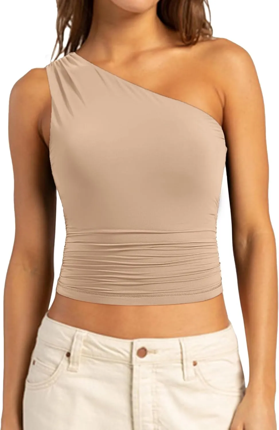 SUUKSESS Women Double Lined Going Out Trendy Crop Tops Ruched Sleeveless Shirts