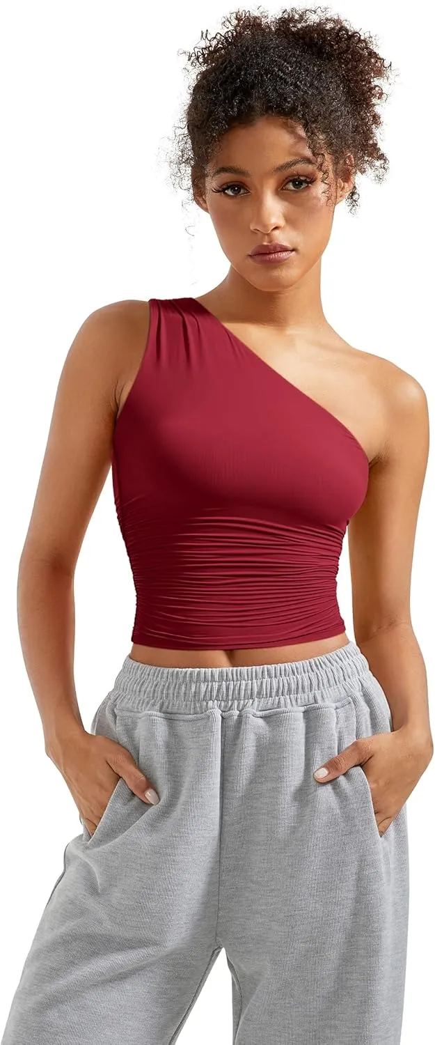 SUUKSESS Women Double Lined Going Out Trendy Crop Tops Ruched Sleeveless Shirts