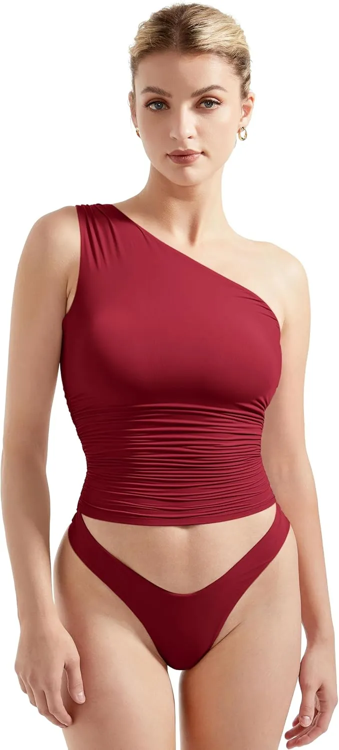 SUUKSESS Women Double Lined Going Out Trendy Crop Tops Ruched Sleeveless Shirts