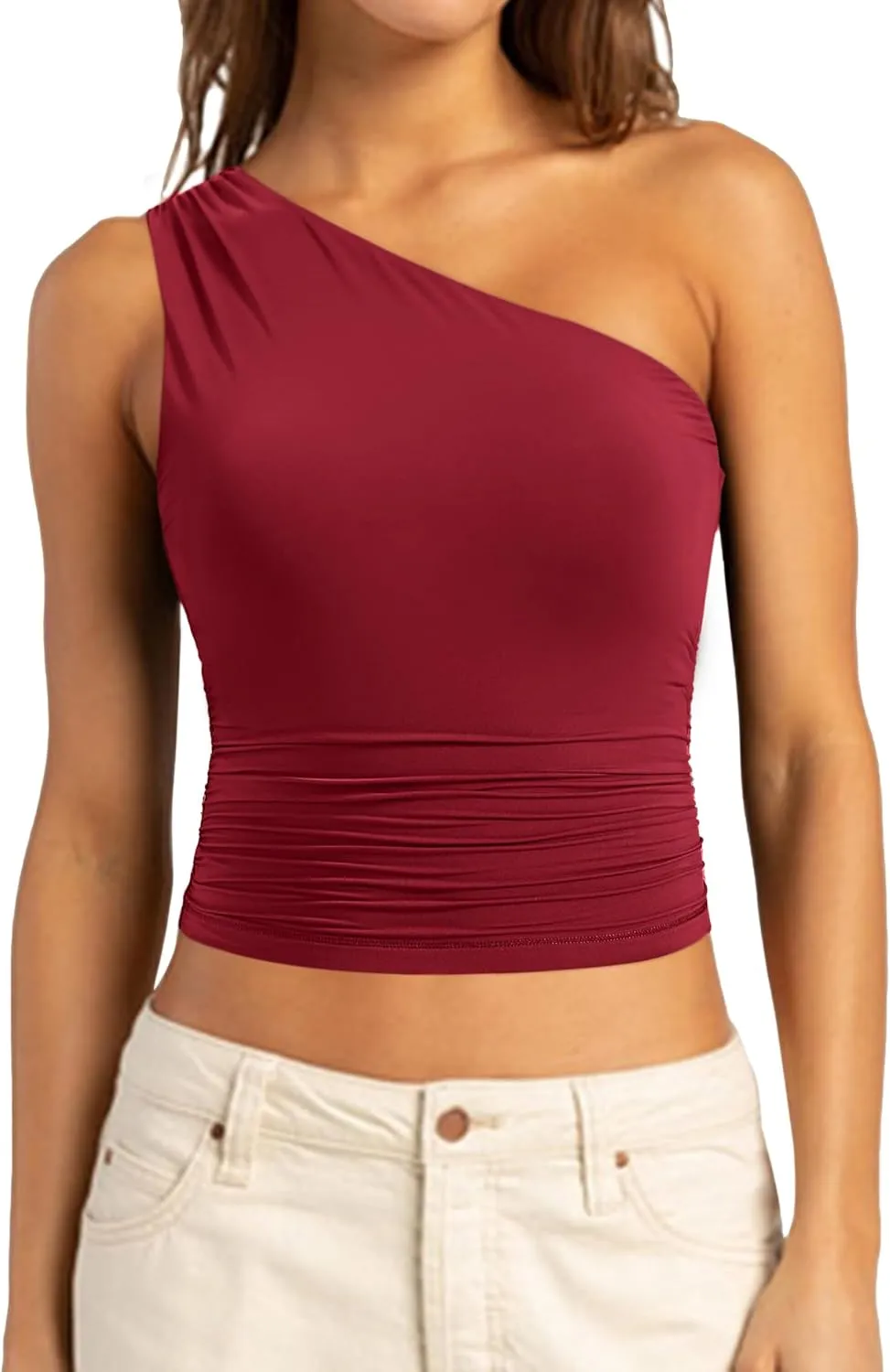 SUUKSESS Women Double Lined Going Out Trendy Crop Tops Ruched Sleeveless Shirts