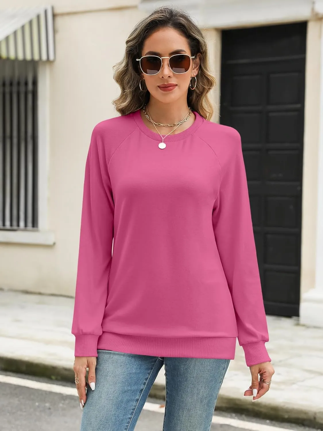 Syellowafter Womens Long Sleeve Shirts Crewneck Fall Tops Casual Loose Fit Basic Pullover Top