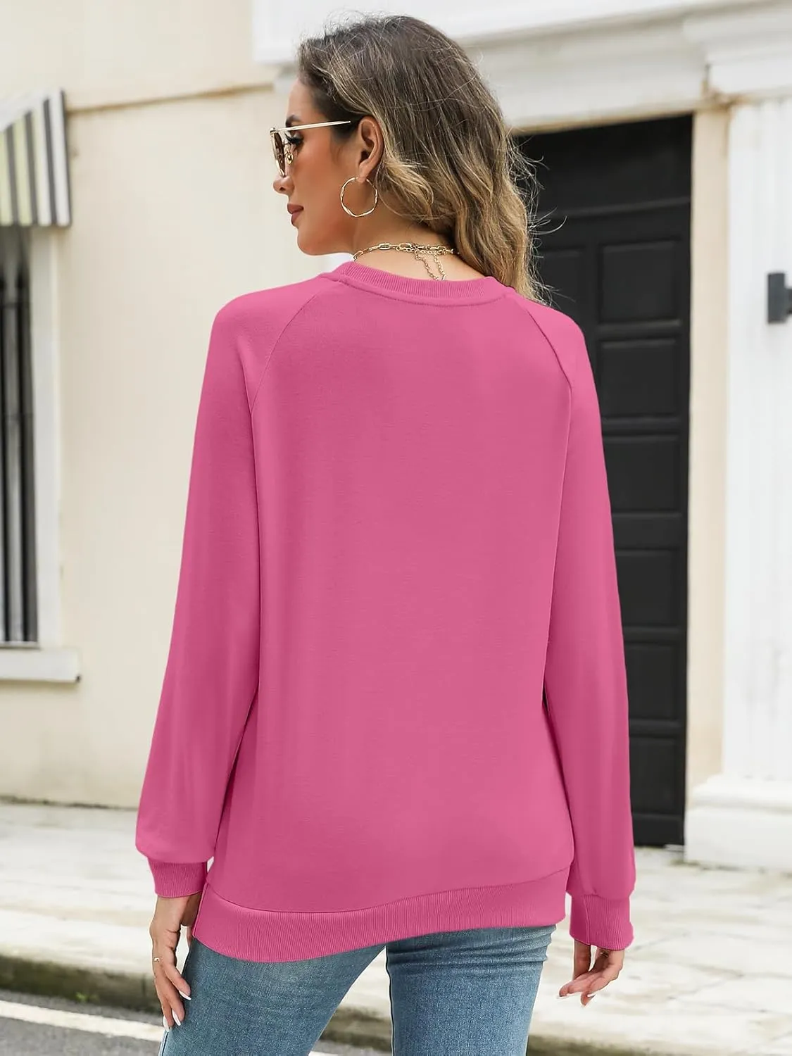 Syellowafter Womens Long Sleeve Shirts Crewneck Fall Tops Casual Loose Fit Basic Pullover Top