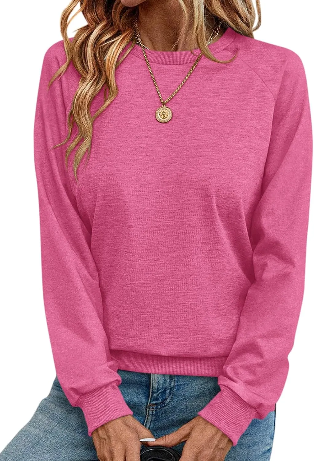 Syellowafter Womens Long Sleeve Shirts Crewneck Fall Tops Casual Loose Fit Basic Pullover Top