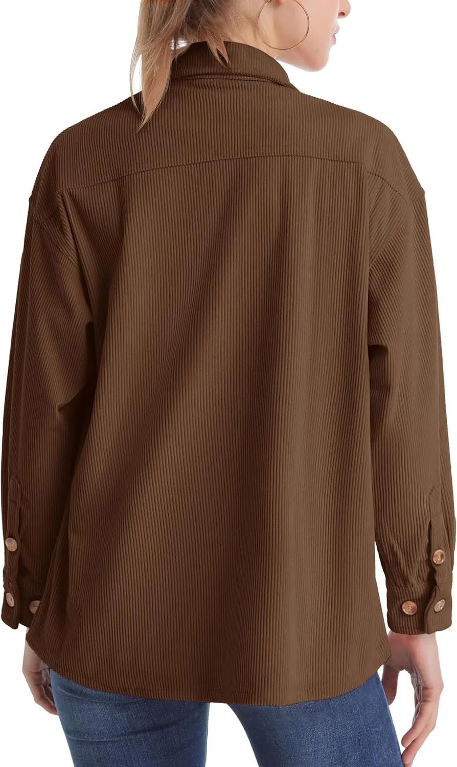 TACVASEN Women's Corduroy Button Down Shacket Long Sleeve Shirt Jacket Casual Jacket Chest Pocket Shirts Loose Fit Coat