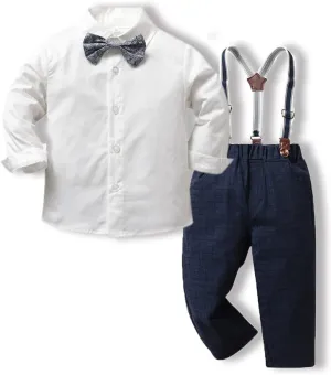 Toddler Boys Gentleman Outfits Long Sleeve White Bowtie Shirts Suspenders Pants Suits Tuxedos