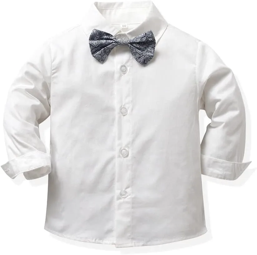 Toddler Boys Gentleman Outfits Long Sleeve White Bowtie Shirts Suspenders Pants Suits Tuxedos
