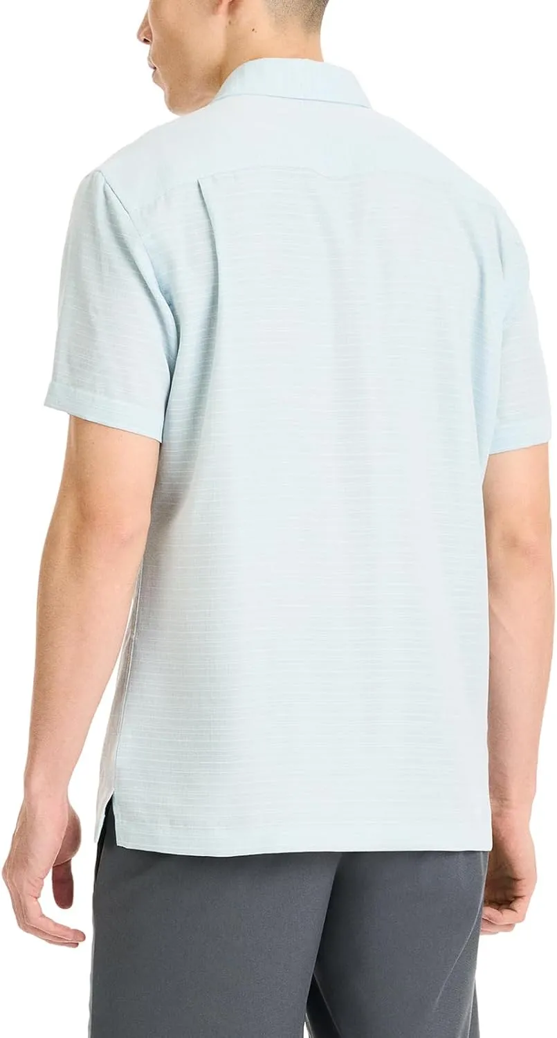 Van Heusen Men's Weekend Cross Dye Texture Plaid Short Sleeve Camp Shirt