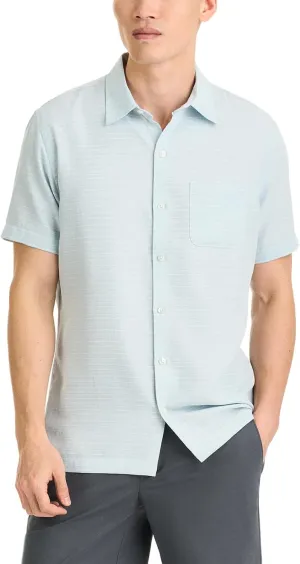 Van Heusen Men's Weekend Cross Dye Texture Plaid Short Sleeve Camp Shirt