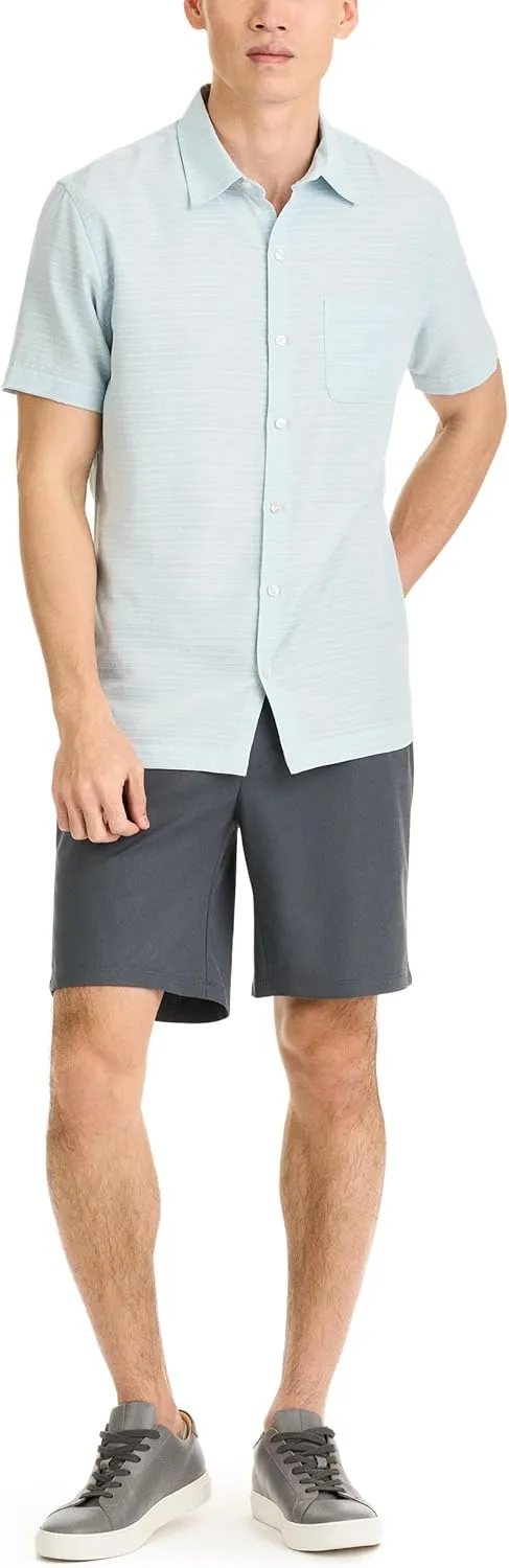 Van Heusen Men's Weekend Cross Dye Texture Plaid Short Sleeve Camp Shirt