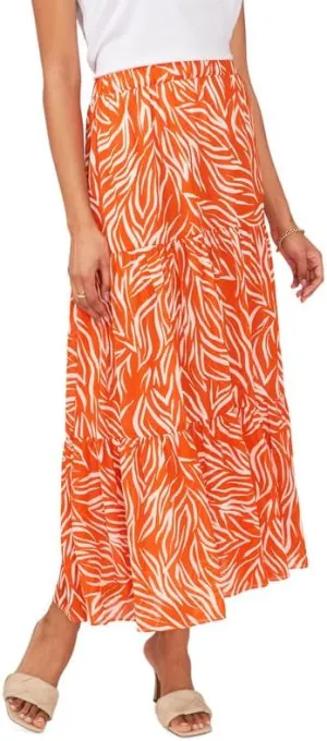 Vince Camuto Women's Zebra-Print Tiered Maxi Skirt (Sunset Orange, X-Small)