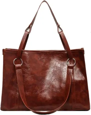 Vintage Vegan Leather Large Tote Hobo Shoulder & Crossbody Top-Handle Satchel Handbag Purse for Women's Work Style