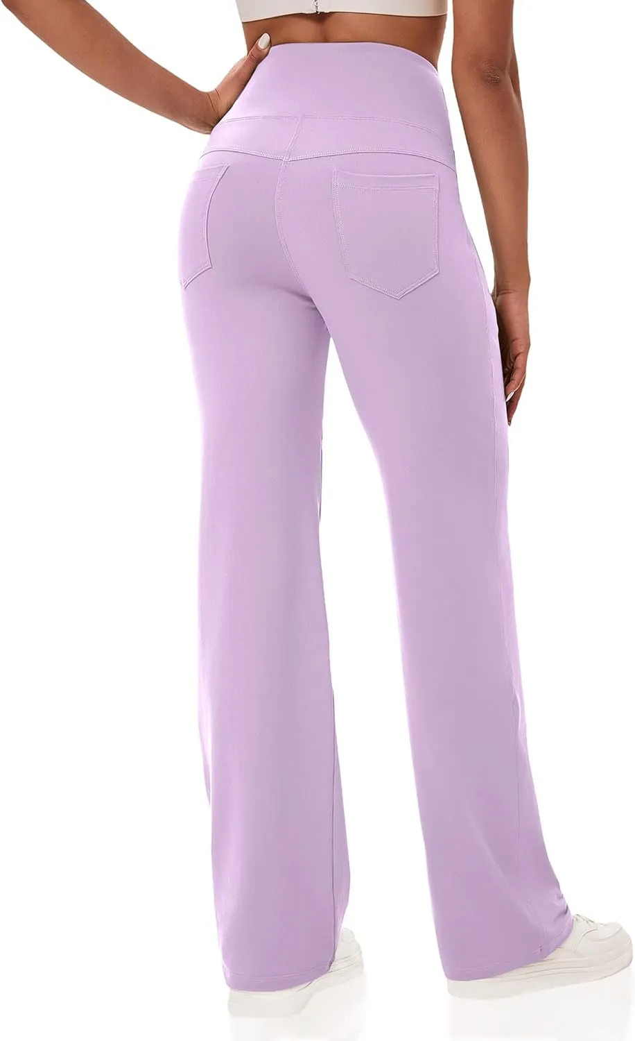 VOOVEEYA Yoga Pants Women with Pockets, Straight Wide Leg Pants High Waisted Work Dress Pants Petite/Regular/Tall