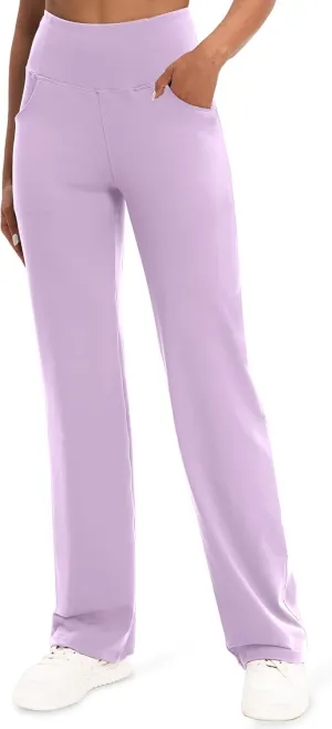 VOOVEEYA Yoga Pants Women with Pockets, Straight Wide Leg Pants High Waisted Work Dress Pants Petite/Regular/Tall
