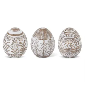 Whitewashed Floral Carved Resin Easter Eggs - 3 Styles