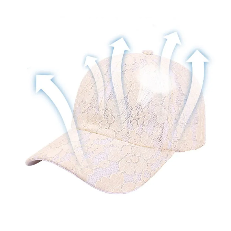 Women Hollow Lace Flower Baseball Cap Summer Breathable Mesh Sun Hat