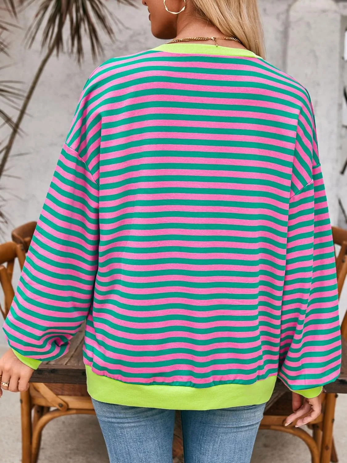 Women Striped Oversized Sweatshirt Long Sleeve Crewneck Casual Hoodies Shirts Fall Pullover Top Y2K Clothes