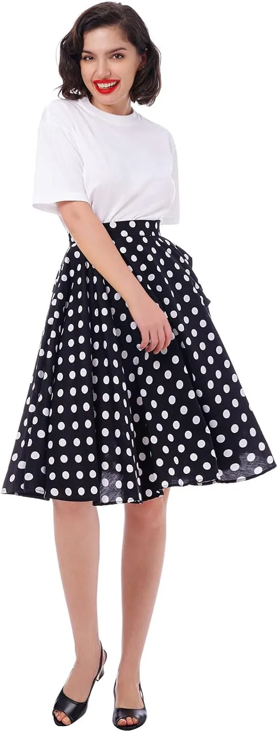 Women Vintage 1950s Pleated Skirts Polka Dots A-line Rockabilly Cocktail Tea Party Swing Dance Swing Midi Skirt