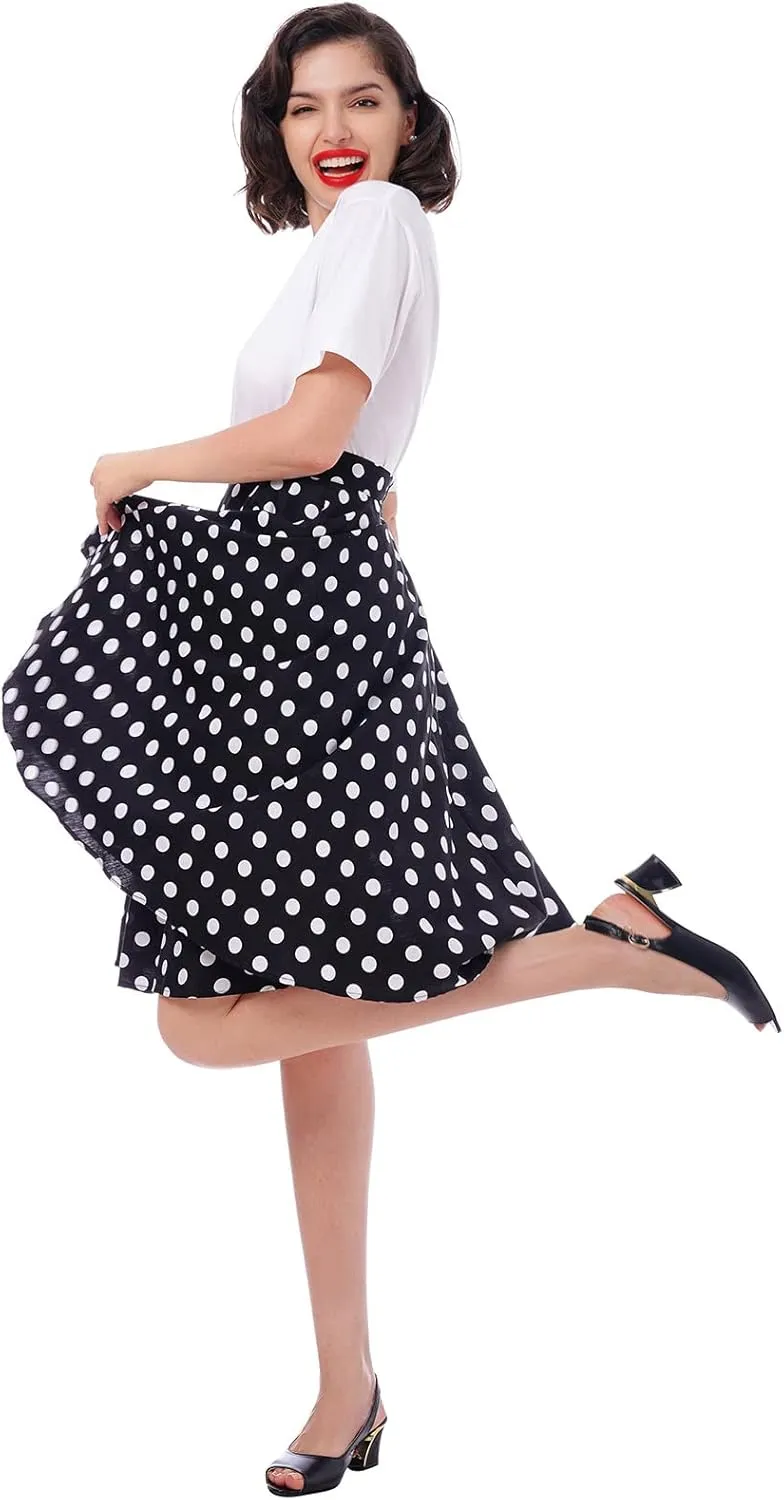 Women Vintage 1950s Pleated Skirts Polka Dots A-line Rockabilly Cocktail Tea Party Swing Dance Swing Midi Skirt