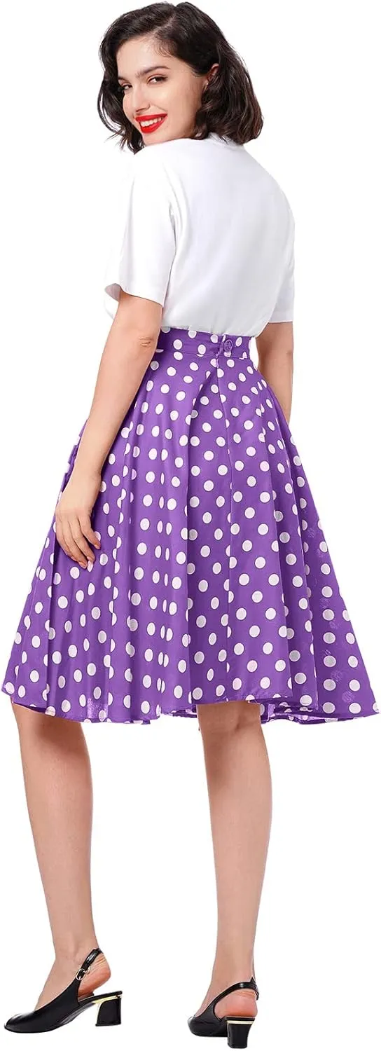 Women Vintage 1950s Pleated Skirts Polka Dots A-line Rockabilly Cocktail Tea Party Swing Dance Swing Midi Skirt