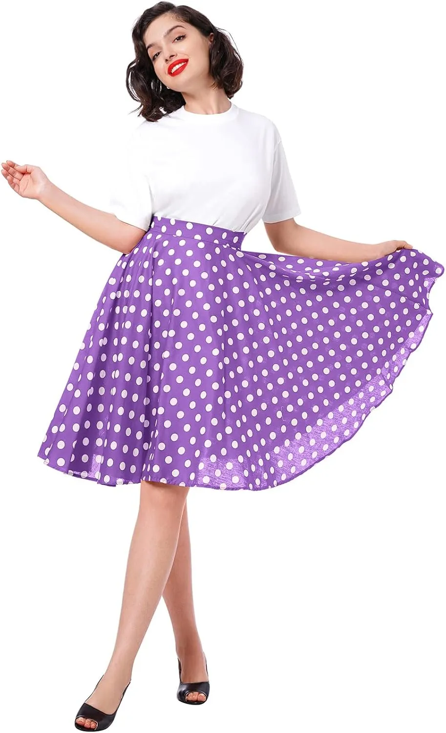 Women Vintage 1950s Pleated Skirts Polka Dots A-line Rockabilly Cocktail Tea Party Swing Dance Swing Midi Skirt