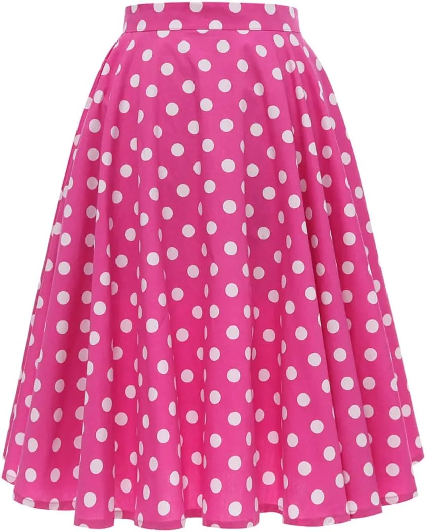 Women Vintage 1950s Pleated Skirts Polka Dots A-line Rockabilly Cocktail Tea Party Swing Dance Swing Midi Skirt