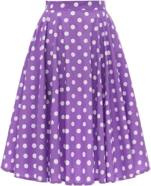 Women Vintage 1950s Pleated Skirts Polka Dots A-line Rockabilly Cocktail Tea Party Swing Dance Swing Midi Skirt