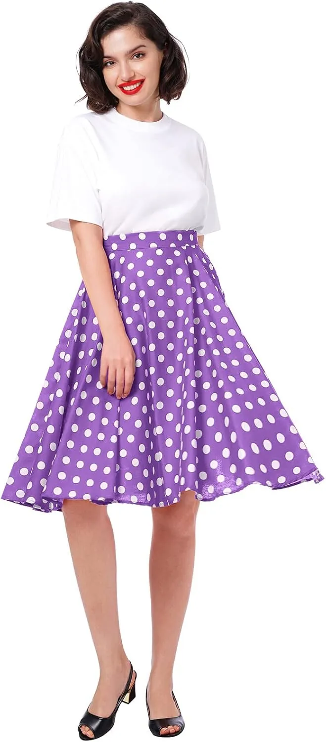 Women Vintage 1950s Pleated Skirts Polka Dots A-line Rockabilly Cocktail Tea Party Swing Dance Swing Midi Skirt