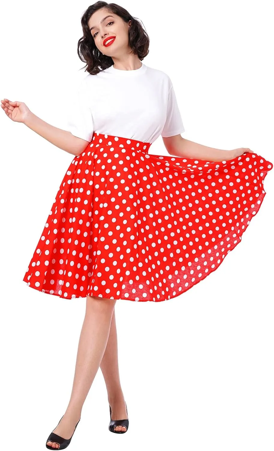 Women Vintage 1950s Pleated Skirts Polka Dots A-line Rockabilly Cocktail Tea Party Swing Dance Swing Midi Skirt