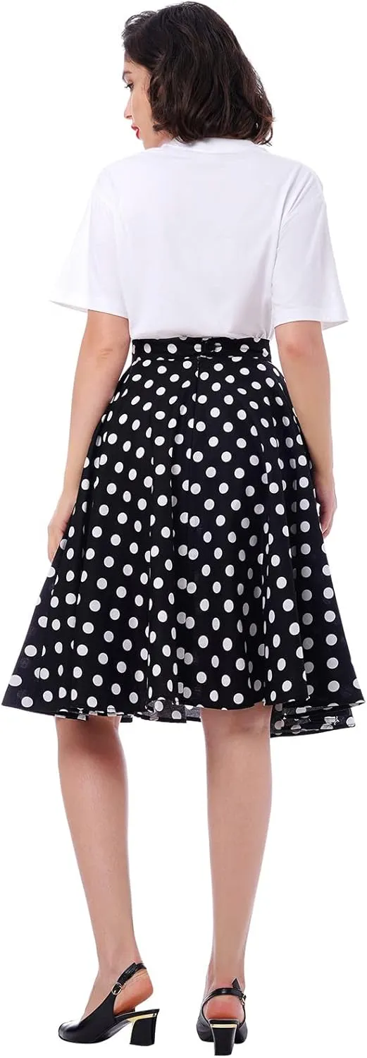 Women Vintage 1950s Pleated Skirts Polka Dots A-line Rockabilly Cocktail Tea Party Swing Dance Swing Midi Skirt