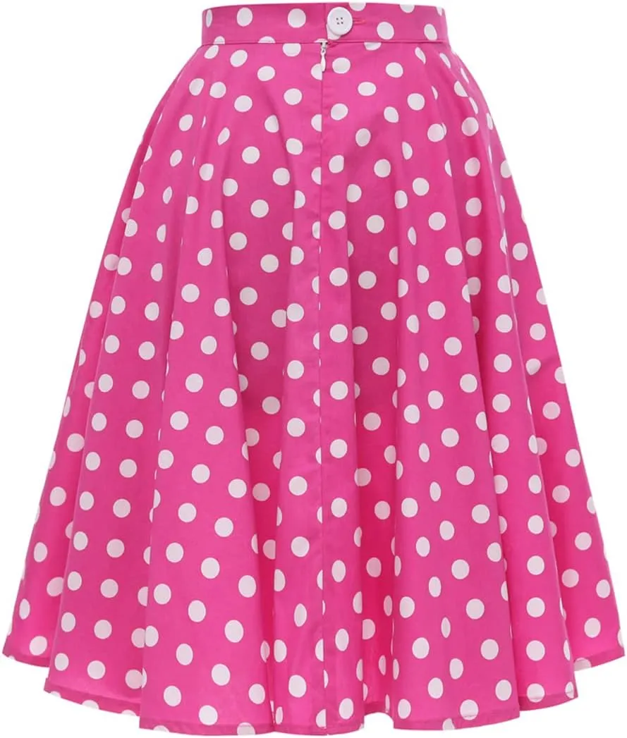 Women Vintage 1950s Pleated Skirts Polka Dots A-line Rockabilly Cocktail Tea Party Swing Dance Swing Midi Skirt