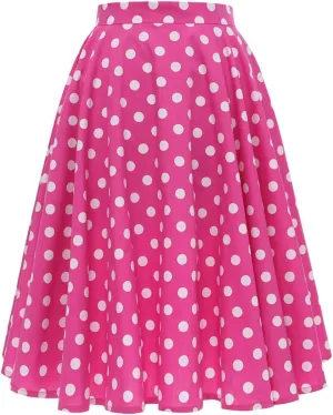 Women Vintage 1950s Pleated Skirts Polka Dots A-line Rockabilly Cocktail Tea Party Swing Dance Swing Midi Skirt