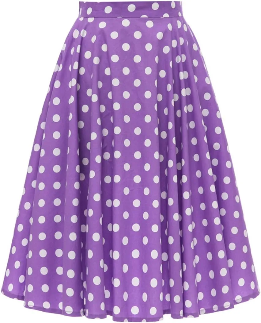Women Vintage 1950s Pleated Skirts Polka Dots A-line Rockabilly Cocktail Tea Party Swing Dance Swing Midi Skirt
