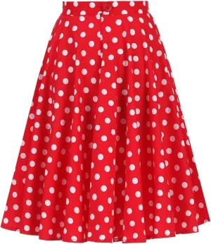 Women Vintage 1950s Pleated Skirts Polka Dots A-line Rockabilly Cocktail Tea Party Swing Dance Swing Midi Skirt