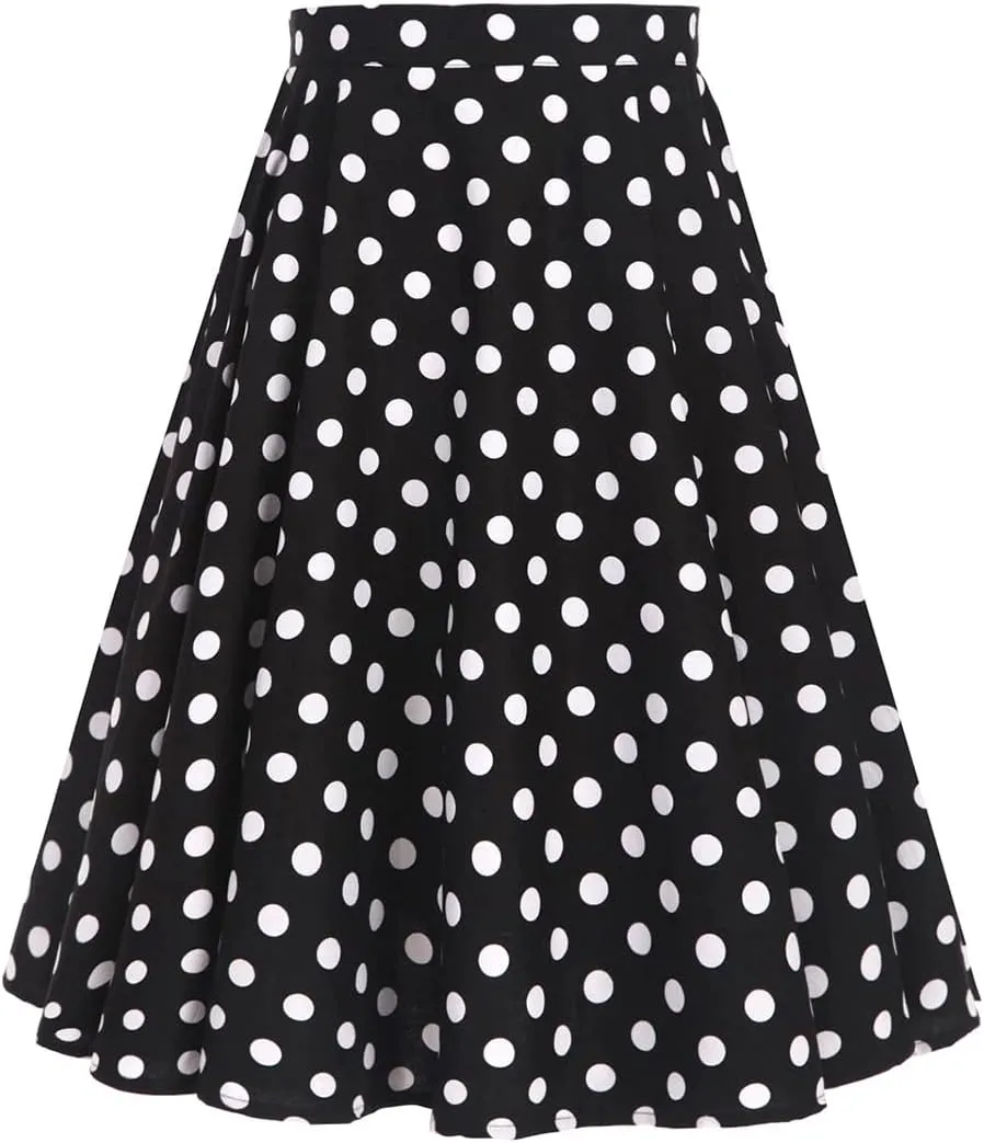 Women Vintage 1950s Pleated Skirts Polka Dots A-line Rockabilly Cocktail Tea Party Swing Dance Swing Midi Skirt
