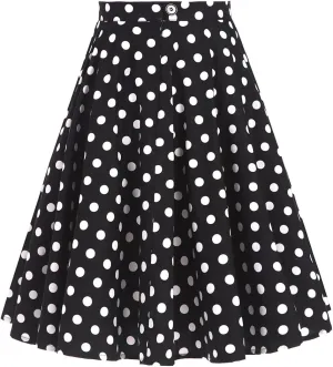 Women Vintage 1950s Pleated Skirts Polka Dots A-line Rockabilly Cocktail Tea Party Swing Dance Swing Midi Skirt
