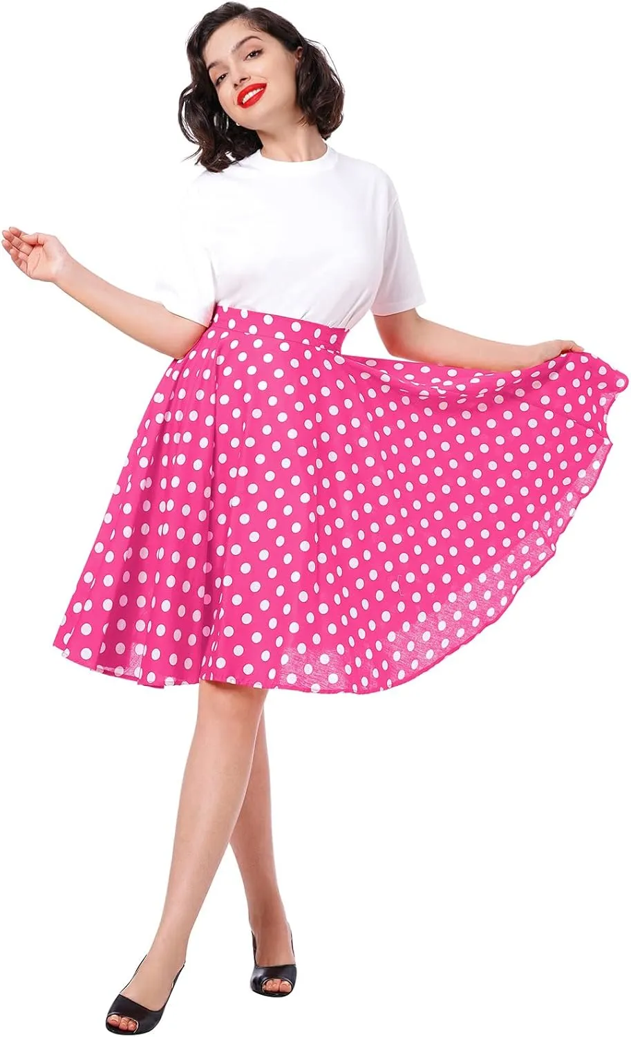 Women Vintage 1950s Pleated Skirts Polka Dots A-line Rockabilly Cocktail Tea Party Swing Dance Swing Midi Skirt
