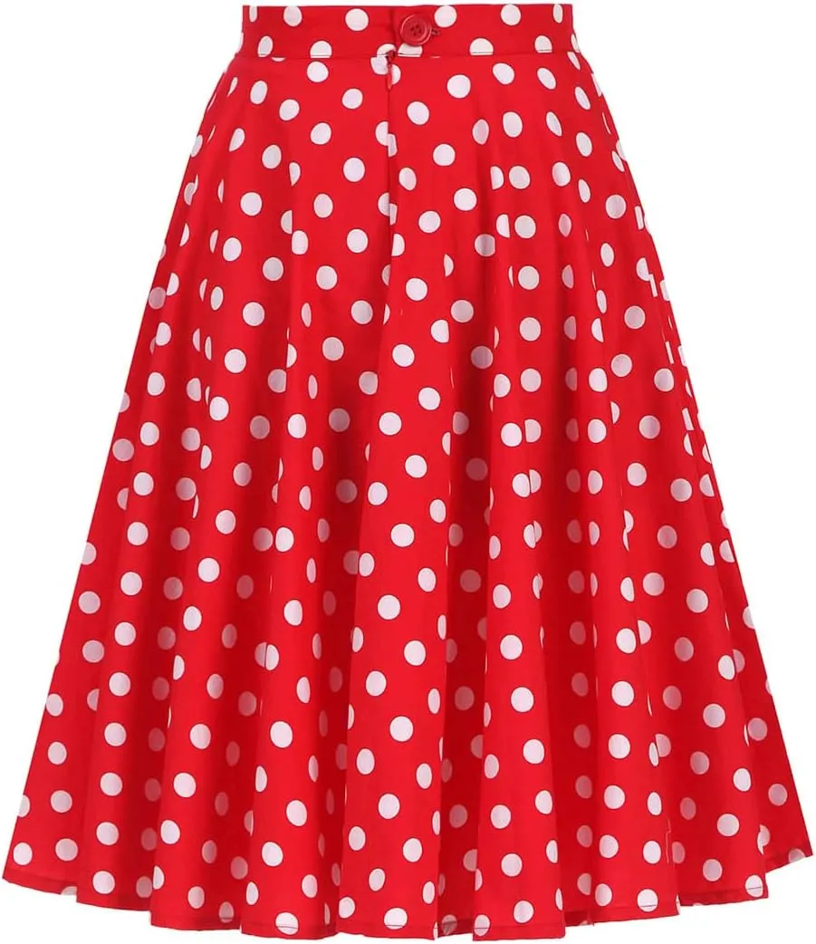 Women Vintage 1950s Pleated Skirts Polka Dots A-line Rockabilly Cocktail Tea Party Swing Dance Swing Midi Skirt