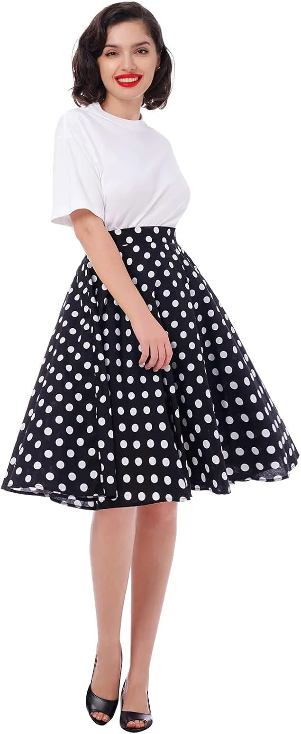 Women Vintage 1950s Pleated Skirts Polka Dots A-line Rockabilly Cocktail Tea Party Swing Dance Swing Midi Skirt