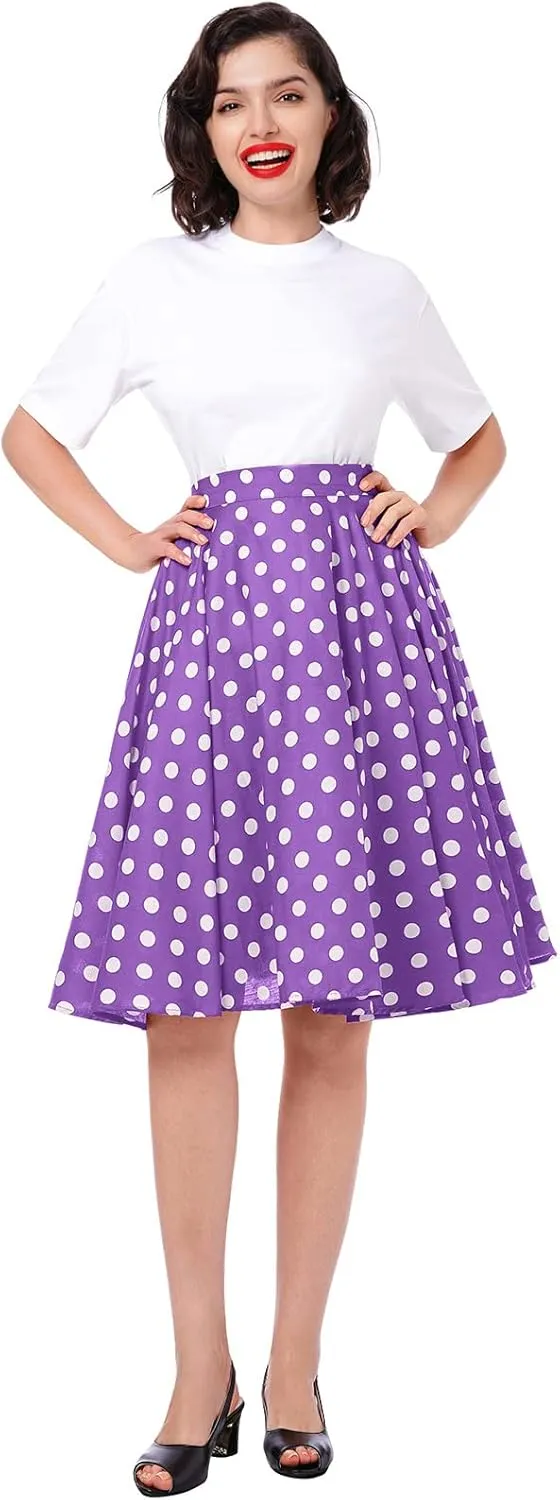 Women Vintage 1950s Pleated Skirts Polka Dots A-line Rockabilly Cocktail Tea Party Swing Dance Swing Midi Skirt