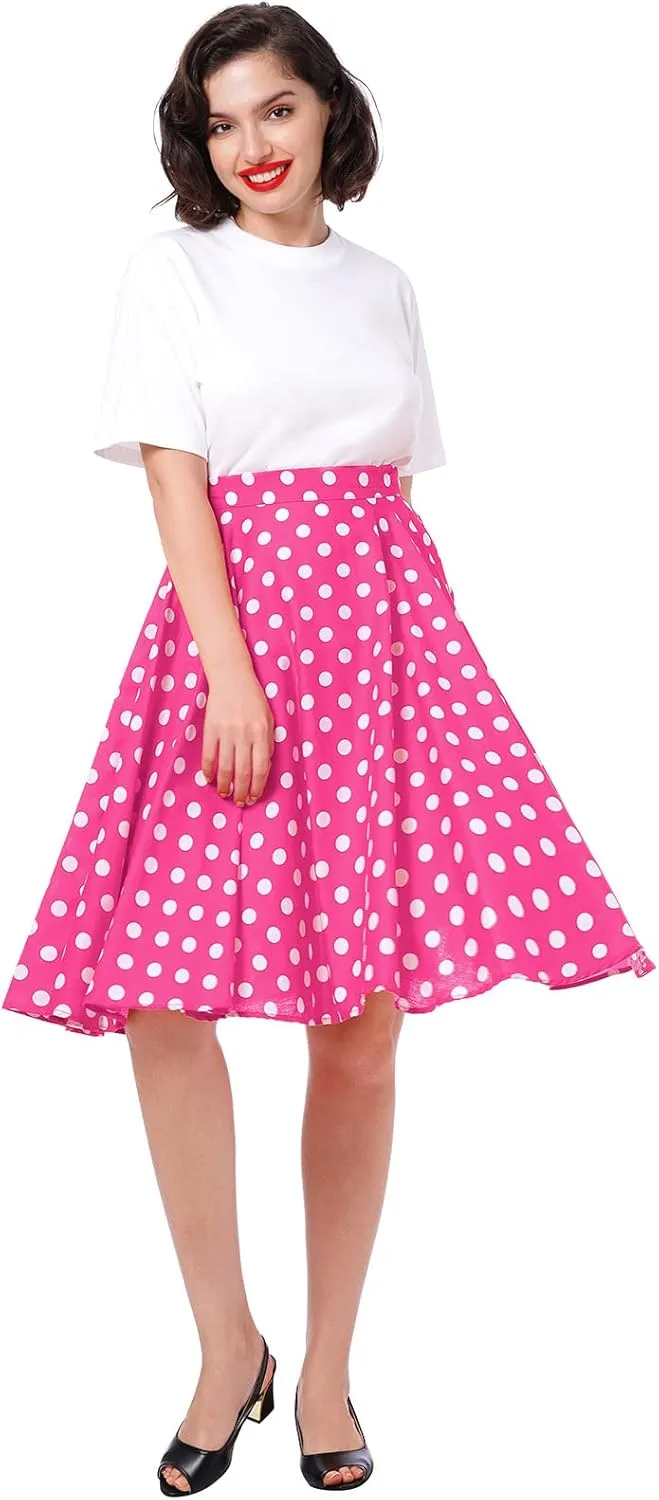 Women Vintage 1950s Pleated Skirts Polka Dots A-line Rockabilly Cocktail Tea Party Swing Dance Swing Midi Skirt