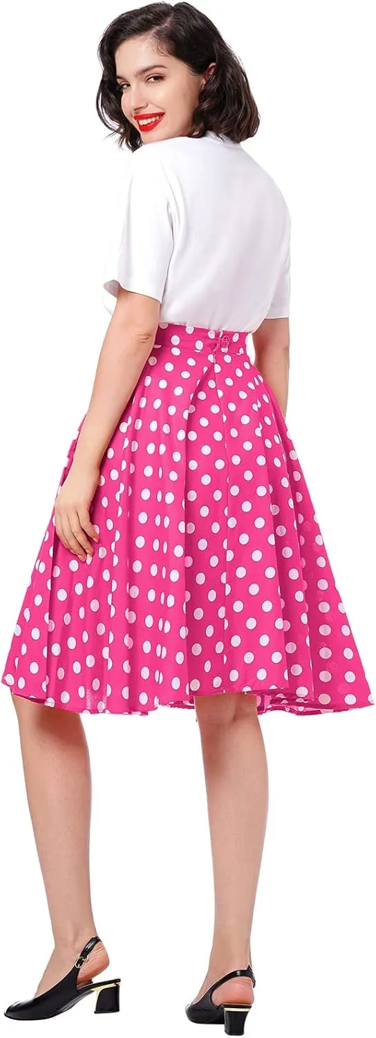Women Vintage 1950s Pleated Skirts Polka Dots A-line Rockabilly Cocktail Tea Party Swing Dance Swing Midi Skirt