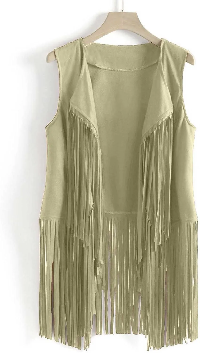 Womens Concert Outfits Fringe Vest Faux Suede Tassels Open Front Sleeveless Jacket 70s Cowgirls Western Hippie Clothes