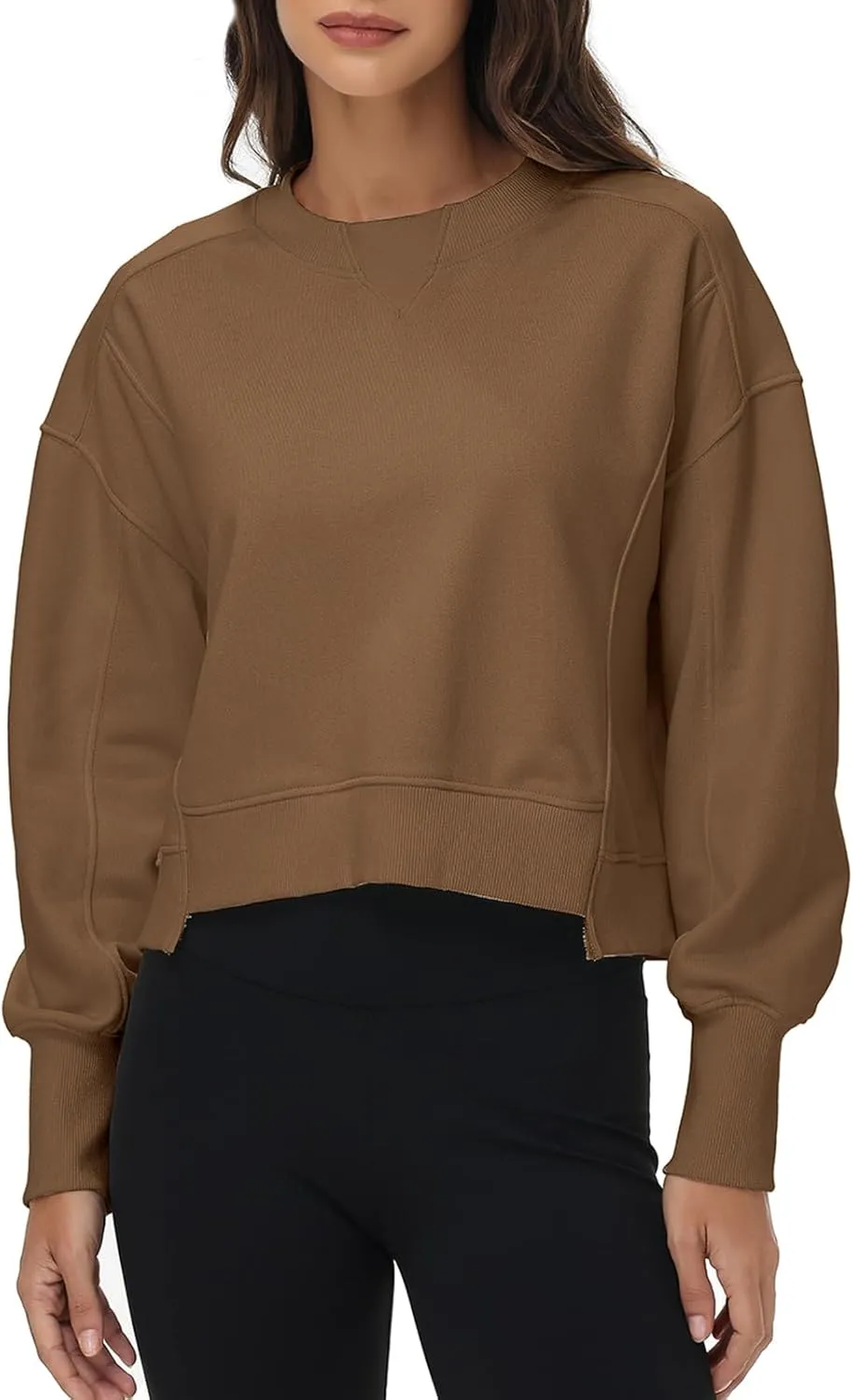 Women's Cropped Crewneck Sweatshirts Long Sleeve Oversized Sweatshirt Pullover Fall Crop Top Outfits