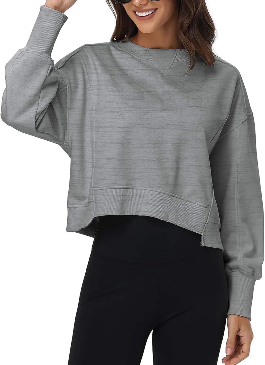 Women's Cropped Crewneck Sweatshirts Long Sleeve Oversized Sweatshirt Pullover Fall Crop Top Outfits