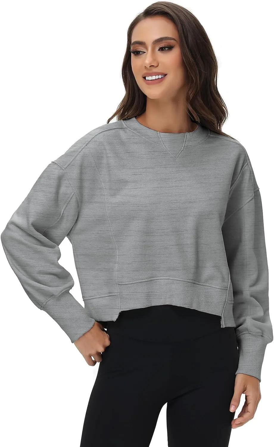 Women's Cropped Crewneck Sweatshirts Long Sleeve Oversized Sweatshirt Pullover Fall Crop Top Outfits