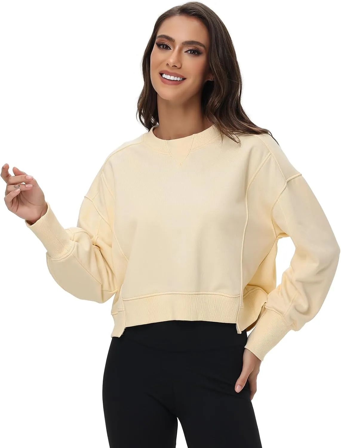 Women's Cropped Crewneck Sweatshirts Long Sleeve Oversized Sweatshirt Pullover Fall Crop Top Outfits