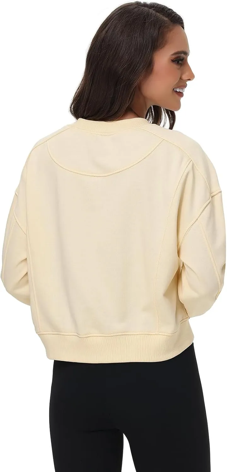 Women's Cropped Crewneck Sweatshirts Long Sleeve Oversized Sweatshirt Pullover Fall Crop Top Outfits