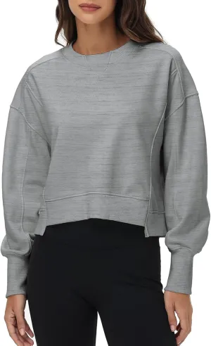 Women's Cropped Crewneck Sweatshirts Long Sleeve Oversized Sweatshirt Pullover Fall Crop Top Outfits