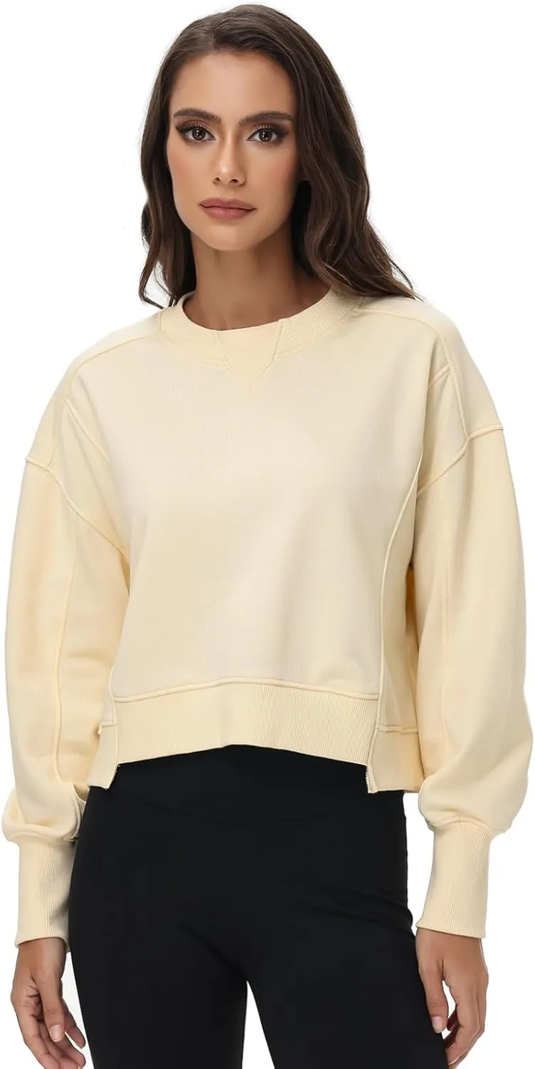 Women's Cropped Crewneck Sweatshirts Long Sleeve Oversized Sweatshirt Pullover Fall Crop Top Outfits