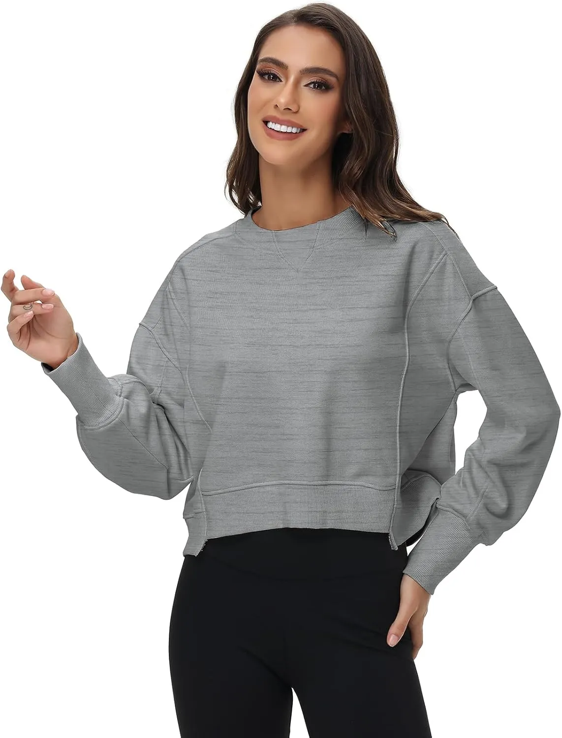 Women's Cropped Crewneck Sweatshirts Long Sleeve Oversized Sweatshirt Pullover Fall Crop Top Outfits